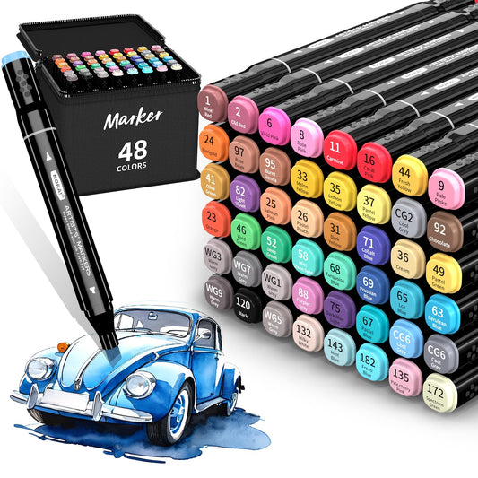 HaPi.Pen Alcohol Markers, 48 Colors Dual Tip Art Markers for Adult Coloring Books, Drawing, Sketching, Card Making, Very Suitable for Painting Supplies