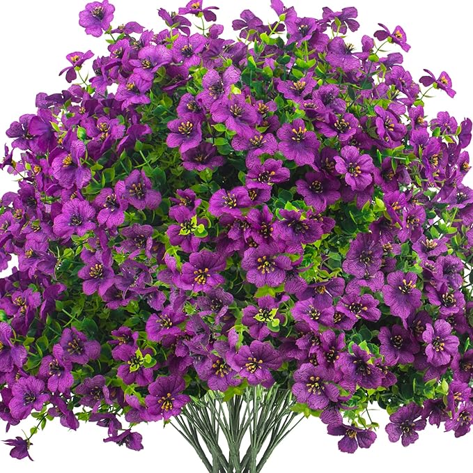 Artificial Fake Flowers for Outdoor Spring Decoration, 16 Bundles Faux Silk Colorful Daisy UV Resistant Realistic for Outside Porch Patio Home Yard Garden Planters Pots Window Box (Purple)