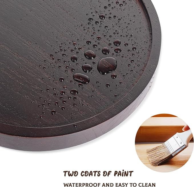 Round Decorative Tray Wood Bathroom Counter Organizer Farmhouse Kitchen Decor Wooden Riser for Soap Dish, Perfume, Candle, Sponge, 10" - Walnut