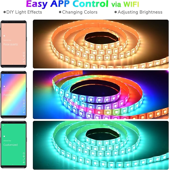 AW 6.6ft LED Strip Light Kit APP Control Music Sync Color Changing Wifi Smart 120 LEDs Ambient Lamp Compatible with Alexa & Google Assistant for Bedroom Gaming Room