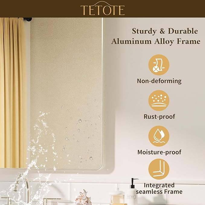 TETOTE Brushed Nickel Mirror for Bathroom 24 x 36 Metal Framed Vanity Mirror, Tempered Glass, Modern Farmhouse Wall Mounted Mirrors for Decorative(Horizontal/Vertical)