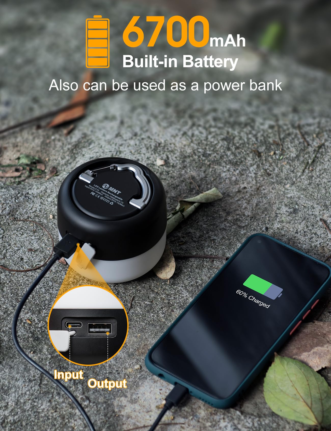 LED Camping Lantern Rechargeable 1000LM, Up to 300H Running Time Camping Tent Light, 6700mAh Emergency Hanging Light for Hurricane, Power Outages, Home, Hiking, Water-Resistant, Black