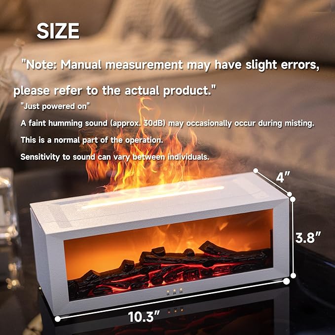 Fireplace Flame Air Diffuser Humidifier,7 Colors Aromatherapy Essential Oil Diffuser,Ultrasonic Aroma Humidifier with Timer for Home,Bedroom,Office,Yoga (White, L)