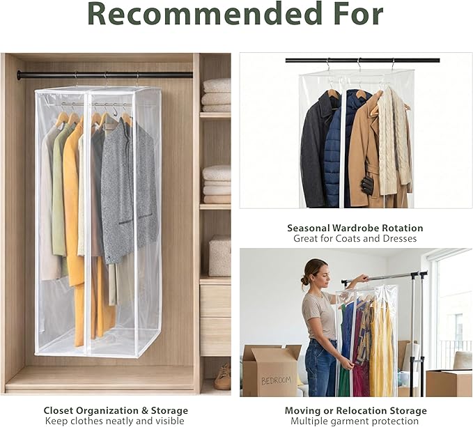 Garment Bag - Clear Hanging Closet Organizer - Durable Zippered Cover with Rod Protects Dresses, Suits, and Jackets from Dust and Moist- Top Metal Frame to Keep All Your Stuff in Shape- 54" x 20" x 15