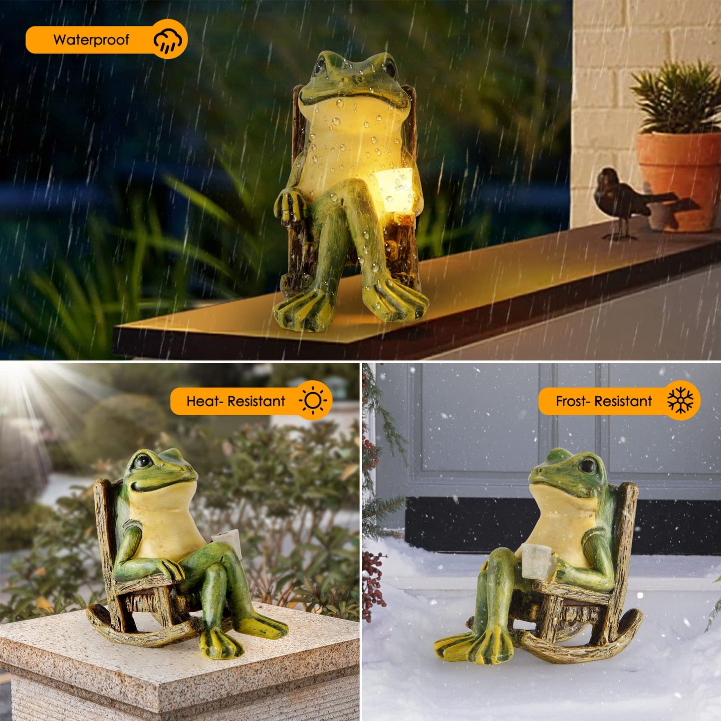 FOXMIS Miniature Frog Garden Statue Gifts Home Halloween Decorations Fairy Garden Accessories Outdoor Lights Solar Garden Frog Decor Art Housewarming Gift for Patio,Yard,Lawn Ornament,3.89"x2.36"x3.93