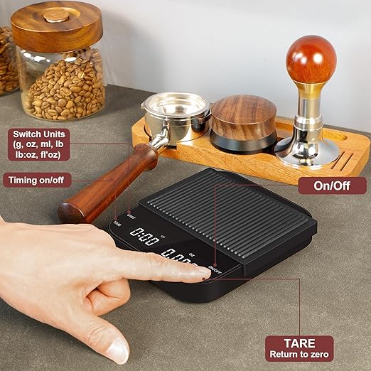 Pour Over Coffee Scale with Timer - 0.1g High Precision Digital Espresso Scale for Portafilter Weighing & Coffee Beans. Large Wide Base Gram Scale for Kitchen, Chemex & French Press (Black)
