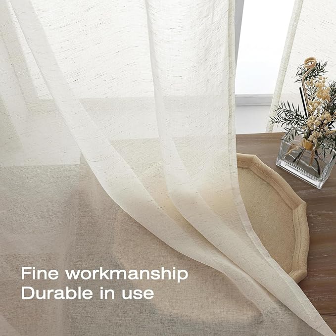 Aiyufeng Sheer Linen Curtains 84 Inches Long 2 Panels Set, Semi Transparent Voile Rod Pocket Linen Sheer Window Drapes for Bedroom Bed Canopy Dining Wedding Party Backdrop, 40W x 84L inch