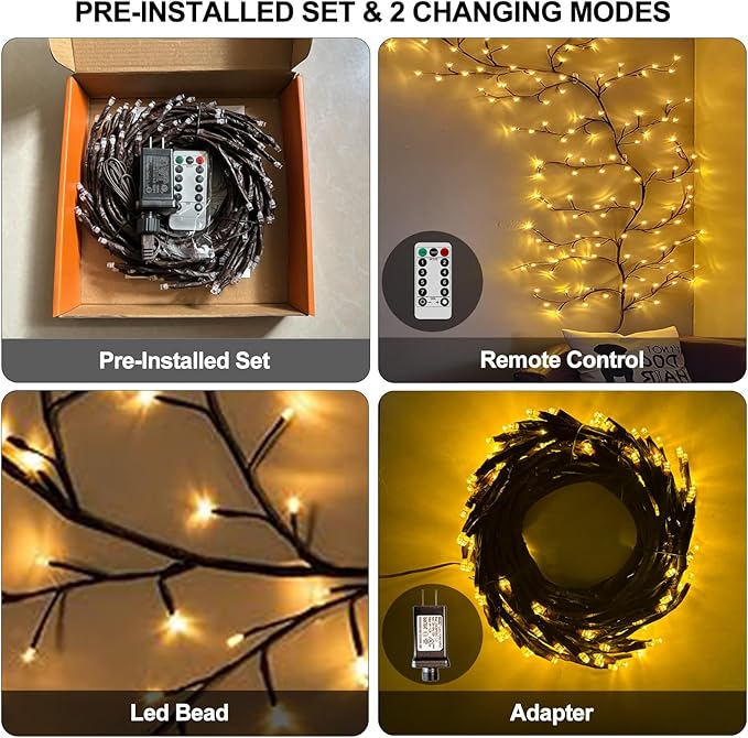 Vines for Home Decor with Remote, 7.5Ft Christmas Swags Decorations Indoor Artificial Plants Tree Branches 144 LEDs Lighted Willow Vine Lights for Walls Bedroom Living Room Decor Aesthetic (1PCS)