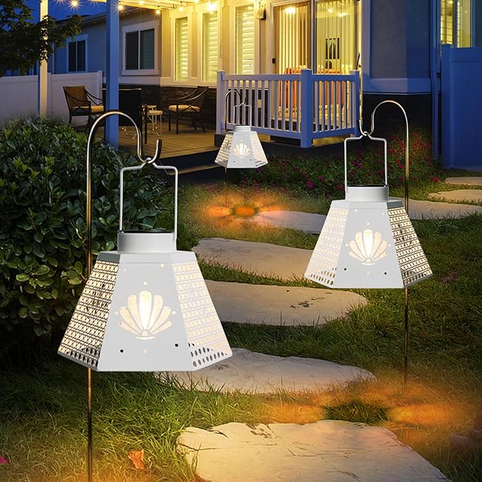 Afirst Solar Lanterns Outdoor, Hanging Solar Lights Hollow Out Waterproof Decorative LED Lanterns for Yard, Patio,Lawn,Pathway,Garden Decor Mother's Day Gifts