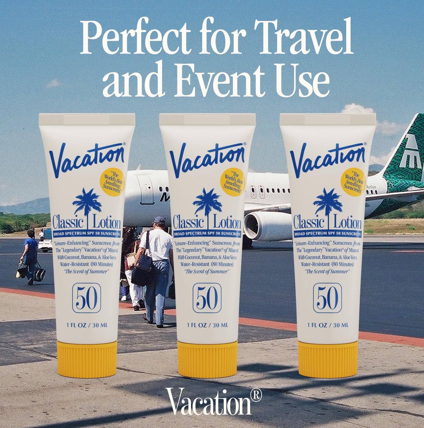 Vacation Mini Classic Lotion SPF 50, Water-Resistant, Mini Sunscreen Bulk Party Favor, Beach Must Haves, Traveling Essentials, Suntan Lotion Travel Size, 1 Fl. Oz. (Value Pack of 12)