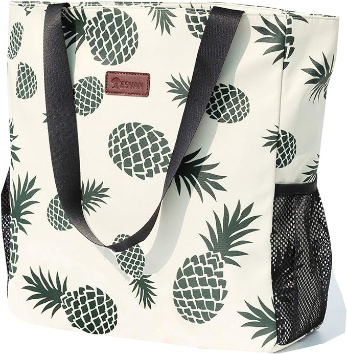 ESVAN Original Floral Water Resistant Large Tote Bag Shoulder Bag for Gym Beach Travel Daily Bags Upgraded