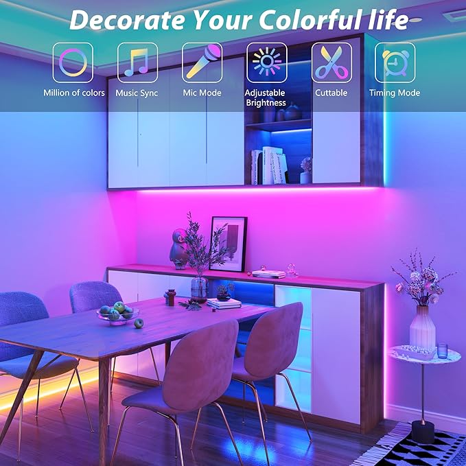 150FT Led Lights for Bedroom, Color Changing RGB Led Strip Lights Indoor, Music Sync Led Light Strip with Remote and App Control, DIY Led Lights for Room Home Decor Ambient Lighting (2 * 75FT)