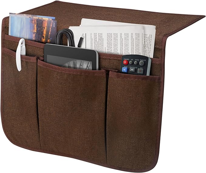 Bedside Caddy Bedside Storage Organizer Magazine Phone Tablet iPad Remote Holder, Organizer Caddy for Home College Dorm Bed, Sofa, Bunk Bed (Brown)