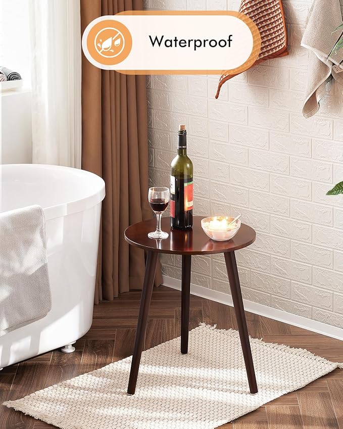 Apicizon Side Tables End Table Bedroom, Dark Brown Round Side Table Nightstand Bedside Table for Living Room, Nightstands Coffee Table with Brown Wood Legs