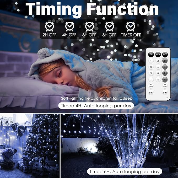 Fairy Lights 66ft 200 LED USB Twinkle String Lights Plug in Copper Wire Lights with Remote and Timer 8 Modes Outdoor Waterproof Starry Lights DIY Party Wedding Christmas Decoration(Cool White)