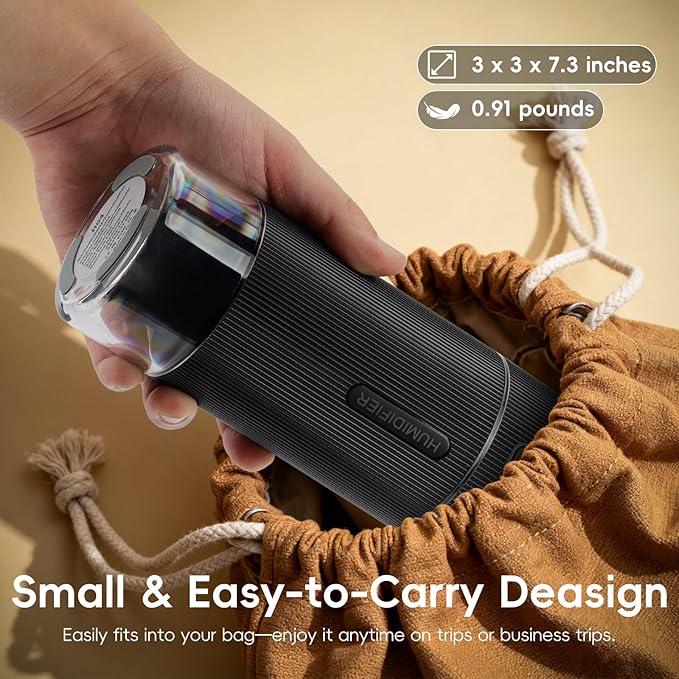 Portable Small Humidifiers for Travel, Mini Air Ultrasonic Humidifier with Filter Element - Cool Mist, Whisper Quiet, Nightlight, 350ML Tank, Car Modes, Perfect for Baby, Bedroom, Hotel, Desk, Plants
