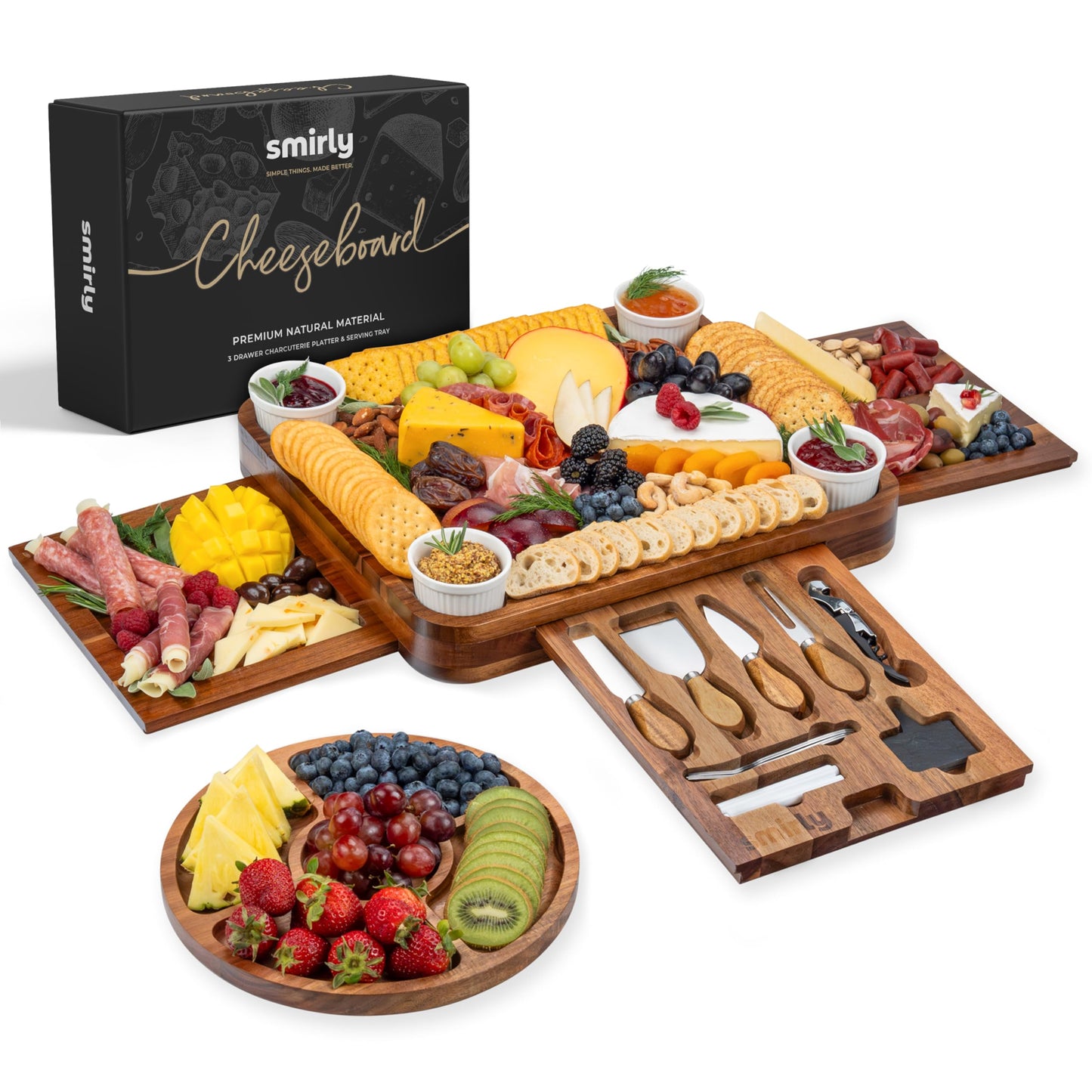 SMIRLY Charcuterie Boards Set - Large Acacia Cheese Board Set - House Warming Gifts New Home, Wedding Gift for Couple, Bridal Shower Gift, Birthday Gifts for Women