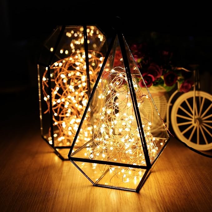 RUICHEN Plug in Fairy String Lights with Switch, Waterproof 66 Ft 200 LED Copper Wire Firefly Lights for Christmas, Parties, Wedding, Ceiling, Craft, Vases, Warm White