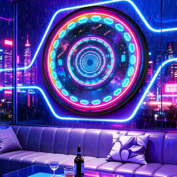 DAJIAYIQI LED Light Decor Wall Art, 3D Wall Sculpture Decoration with Aluminum Frame, Full-screen LED Illuminated Panel, Technological Glowing Wall Art for Bars Hotels E-sports Room(E,60cm)