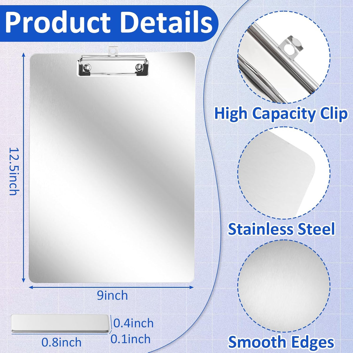 Seajan 3 Pcs Stainless Steel Magnetic Clipboards 9" x 12.5" Metal Clipboard with Low Profile Clip Hangable Board for Refrigerator Industry Office Teach
