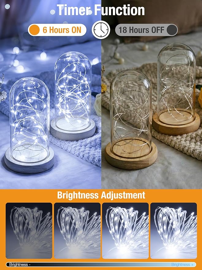 btfarm 4 Pack Fairy Lights Battery Operated with Timer, 16.4 FT 50 LED Silver Wire Twinkle String Lights 8 Modes Dimmable Waterproof for Indoor Christmas Bedroom Wedding Decorations, Cool White