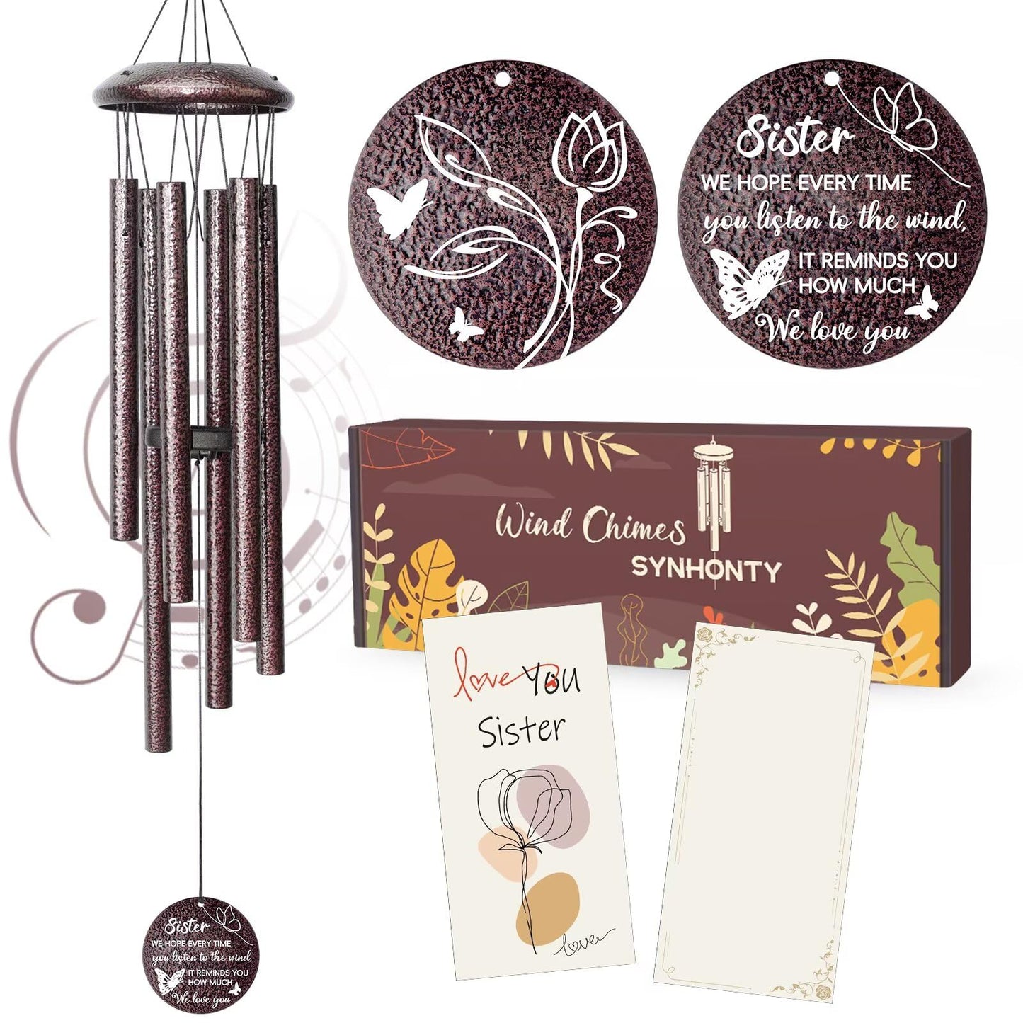 Gifts for Sister, 25''Wind Chimes, Birthday Gifts for Sister, Soul Sisters Unique Gift for Women,Thanksgiving,Christmas Day Gift Ideas for Love Rreminder