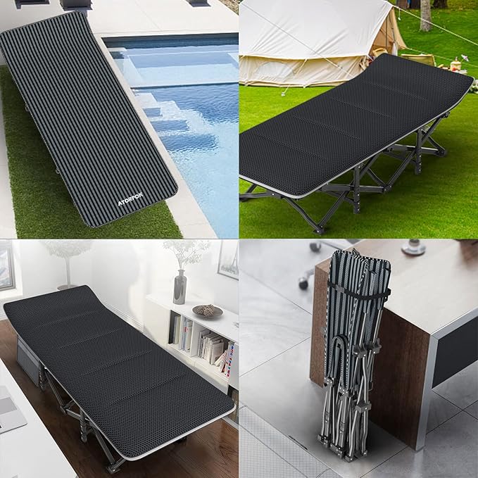 ATORPOK Camping Cot for Adults with Cushion Comfortable, Tent Folding Cot for Sleeping, Lightweight Folding Bed with Carry Bag Supports 450 lbs