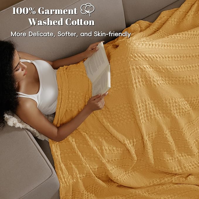 PHF 100% Cotton Waffle Weave Blanket King Size for Bed, Soft Lightweight & Breathable, All-Season Comfort, Luxury Aesthetic Woven Bedding for Home Decor, 108"x90", Mint Green