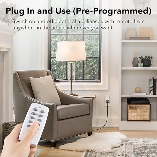 BN-LINK Mini Wireless Remote Control Outlet Switch Power Plug in for Household Appliances, Wireless Remote Light Switch, LED Light Bulbs, White (2 Remotes + 5 Outlets) 1250W/10A
