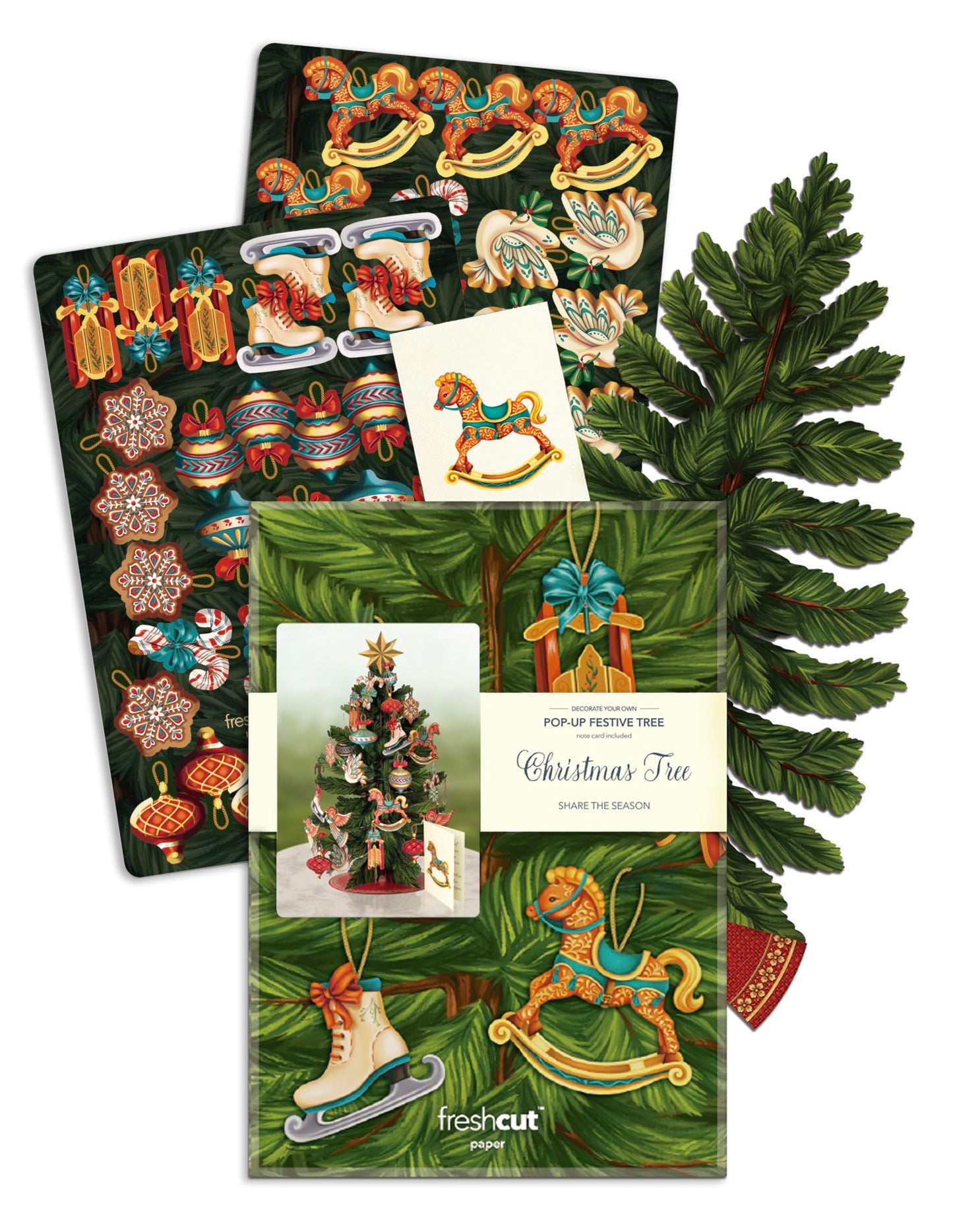 Freshcut Paper Pop Up Cards, Christmas Tree, 15 Inch Life Sized 3D Popup Greeting Card, Christmas Cards, Holiday Card, Thank You Gifts, Blank Notecard & Envelope