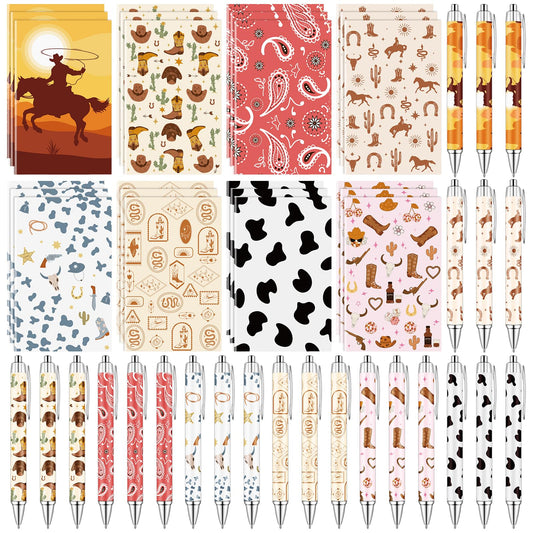 48 PCS Western Ballpoint Pens Mini Spiral Notebooks Bulk Cowboy Pocket Notepads Journal Memo Pads for Birthday Wedding Bridal Baby Shower Favors Office School Classroom Supplies