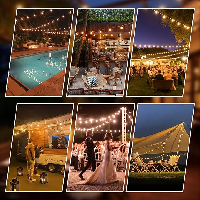Outdoor String Lights, 75FT Patio Lights with 50+3 Bulbs(1.5FT Bulbs Spacing), Outdoor String Lights, Remote & Dimmer, 3 Mode Light & Timing, 50PC Mounting Ties for Outside, 2200K (White)