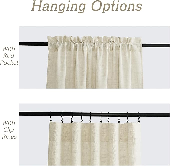 RYB HOME Living Room and Dining Room Curtains and Drapes Linen Sheer, Light Filtering Curtains 120 inches Long, Weave Textured/Rod Pocket, Cream Colored, W 52 x L 120 inches, 2 Panels Set