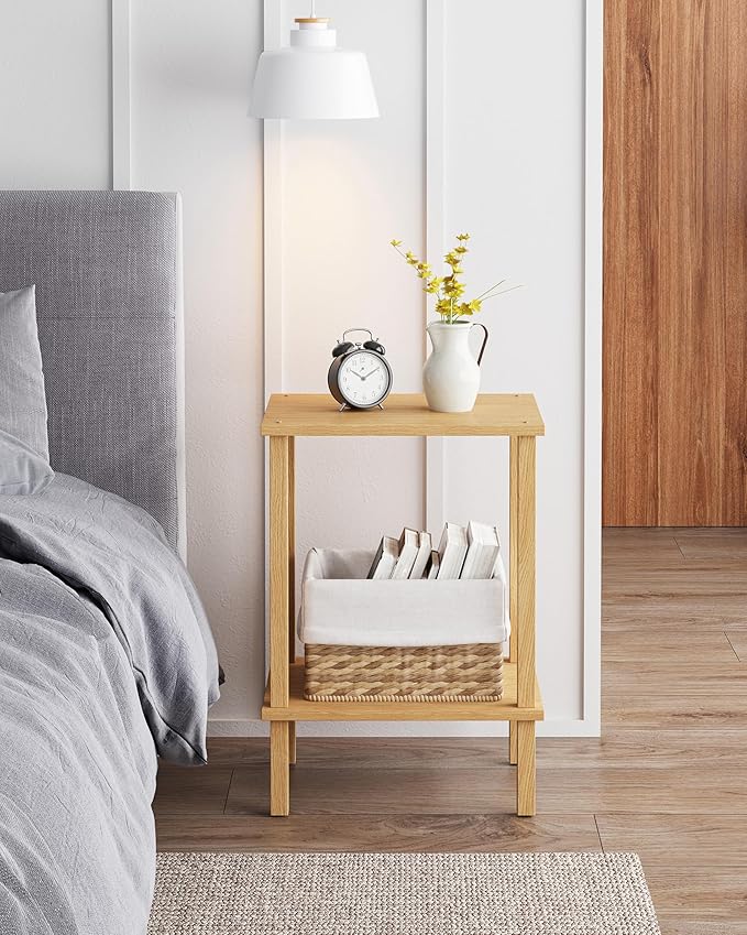TUTOTAK End Table, Side Table, Nightstand, 2-Tier Storage Shelf, Sofa Side Table for Small Space, Living Room, Bed Room Natural TB01BN034