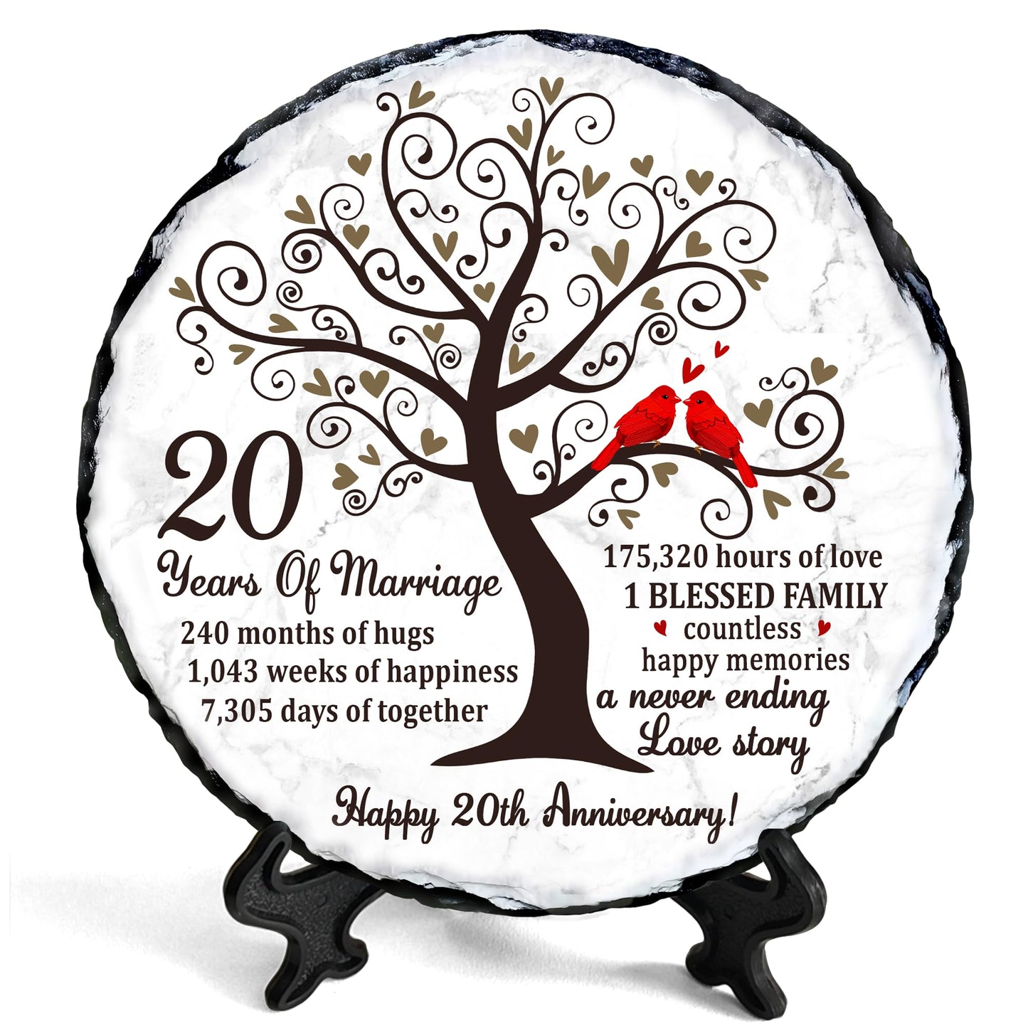 Bozspacer China Anniversary Slate Plate – 20th Anniversary Wedding Gifts for Couples, Husband, Wife or Parents – Elegant Slate Keepsake to Celebrate 20 Years of Marriage