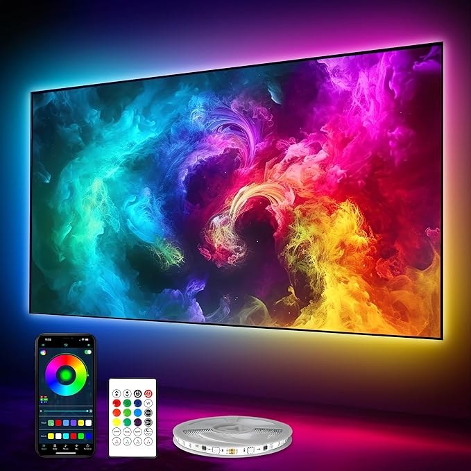 PANGTON VILLA LED Lights for TV 40-60 Inch, 10FT (1 Roll of 10ft) ICRGB TV LED Backlight Kit with Bluetooth APP & 24 Keys Remote, Music Sync Lights Behind, USB Cable Powered, Not Waterproof