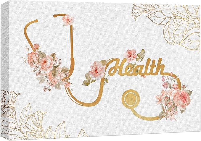 wall26 Canvas Print Wall Art Doctor Stethoscope Pastel Rose Flowers Medical & Hospital Health Illustrations Modern Art Floral Botanical Colorful Decorative for Living Room, Bedroom, Office - 24"x36"