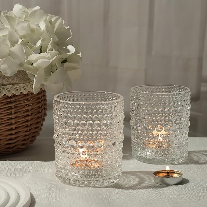 24pcs Large Votive Candle Holder, 2.7 * 3.5in Clear Glass Tea Light Candle Holders Bulk for DIY Wax Wedding Table Decor & Christmas Thanksgiving