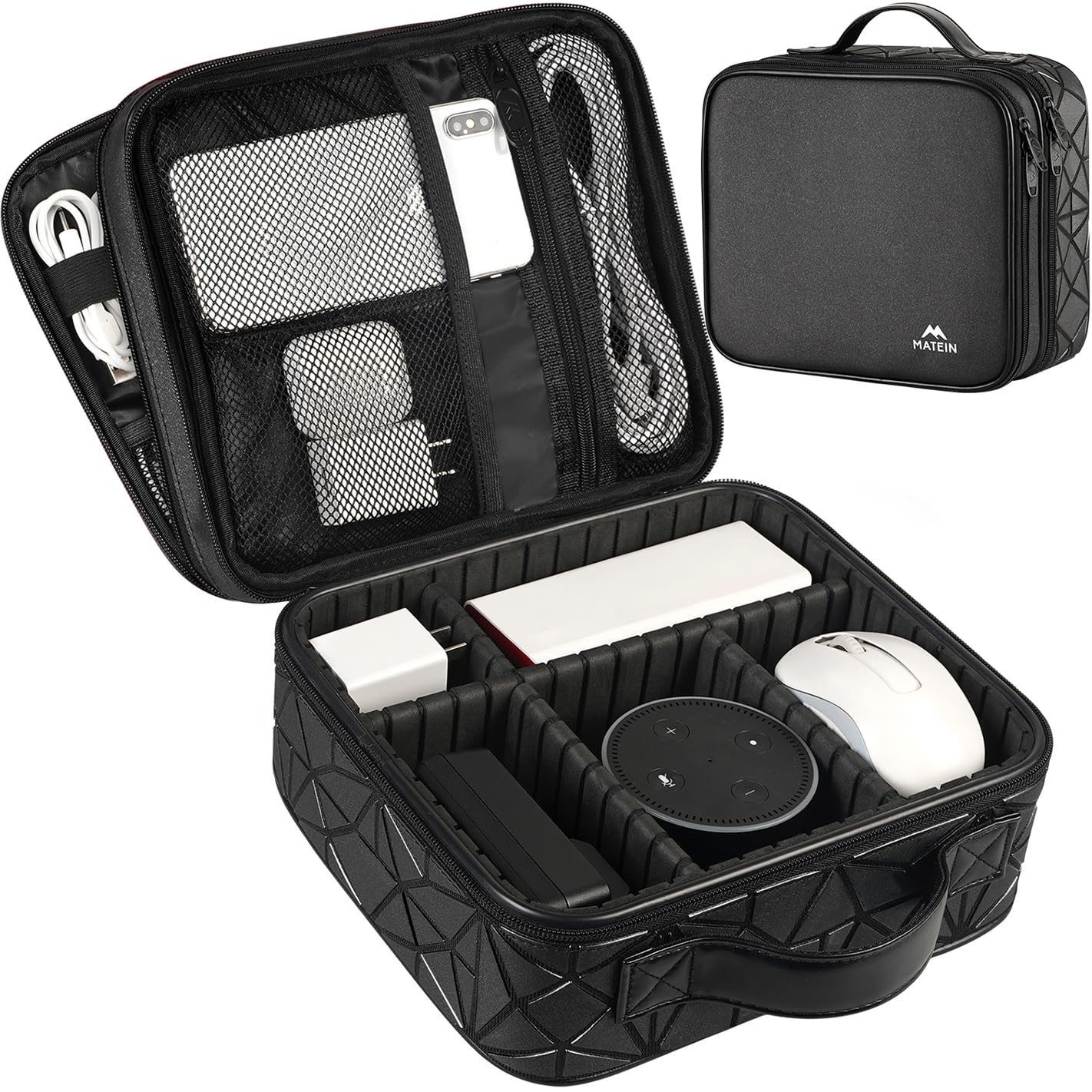 MATEIN Cord Organizer Case with Adjustable Divider, DJ Cable File Bag for DJ Gear, Sound Instrument and Music Equipment Accessories, Shockproof Portable Double Layer Cord Bags, Black