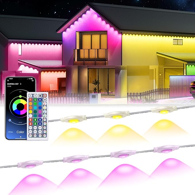 150Ft Permanent Outdoor Lights,Smart RGB Outdoor Lights with Remote APP Control, IP67 Waterproof Outside Light for House for Christmas, Halloween, Holiday, Party, Daily