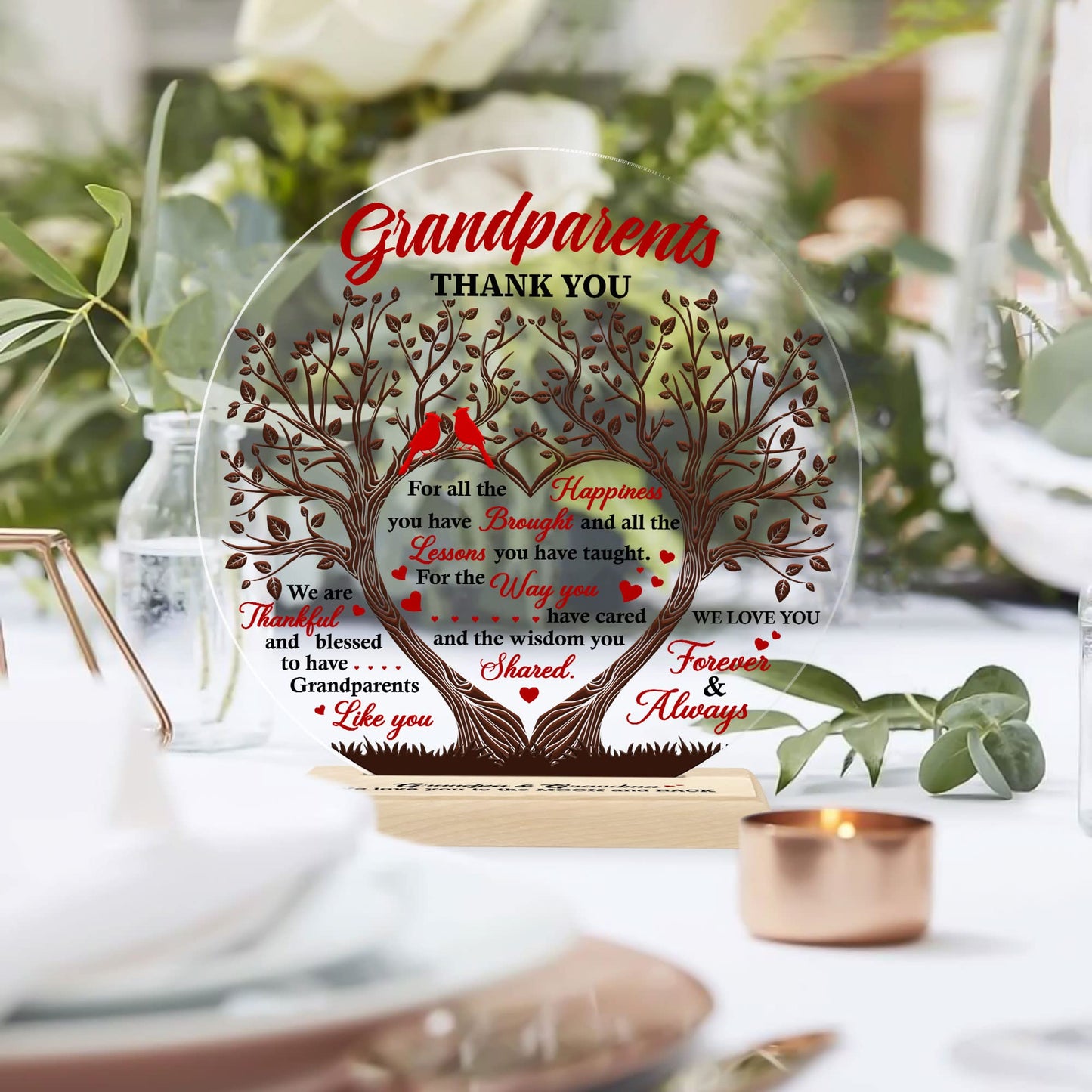CEZII Grandpa & Grandma Gift from Grandkids, To My Grandparents Round Acrylic Plaque w Stand, Thank You Grandma Grandpa Keepsake, Grateful Gift for Grandparents, Birthday Present, Gift for Anniversary