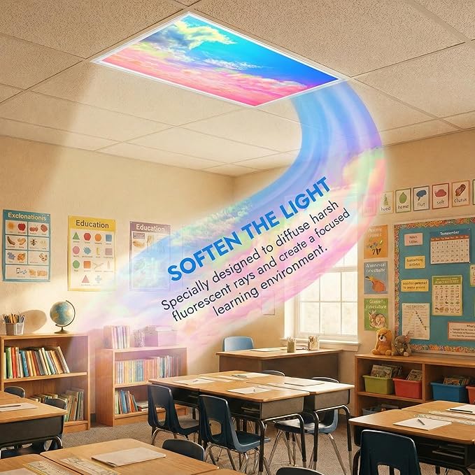 Fluorescent Light Covers for Ceiling Lights -Magnetic Cloud Cover for Fluorescent Or LED Fixture 2ft x 4ft Classroom,Home,Office Decoration Filters Overhead Lighting- Pink clouds