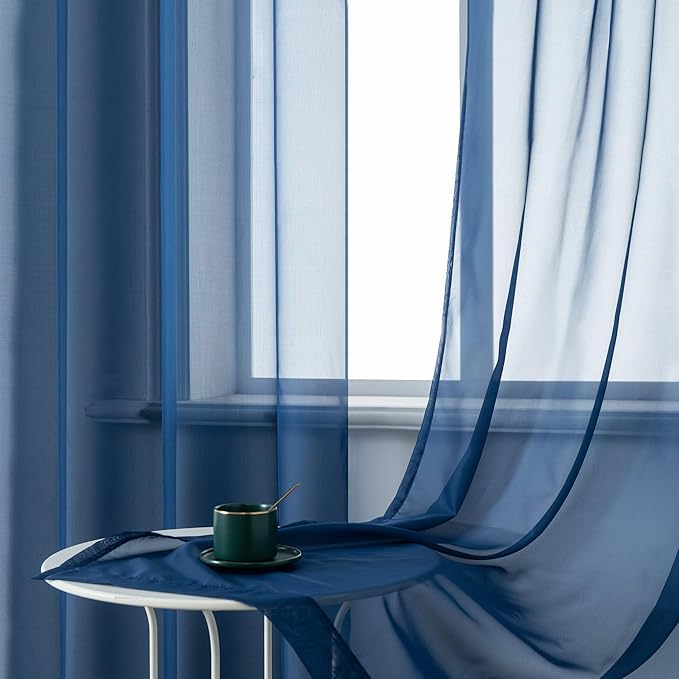 DUALIFE Navy Blue Curtains 120 Inches Long for Living Room 2 Panels Window Semi Voile Drapes Extra Length Solid Transparent Dark Blue Curtains for Bedroom Party Backdrop 52x120 Inch Length Indigo Blue