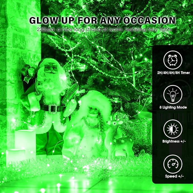 Fairy Lights 66ft 200 LED USB Twinkle String Lights Plug in Silver Wire Lights with Remote and Timer 8 Modes Outdoor Waterproof Starry Lights DIY Party Wedding Christmas Decoration（Green）