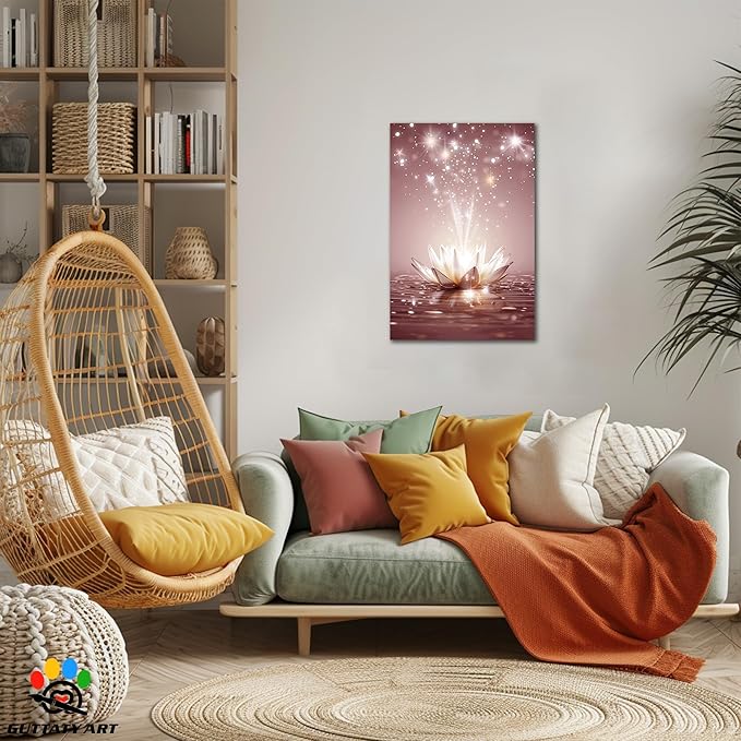 Zen White Lotus Flower Canvas Wall Art, Water Lily Bloom Picture, Lotus Flower Canvas Art Print, Calm Relax Poster, Meditation Spiritual Zen Flower Print for Yoga Spa Spiritual Room 18x24 inch