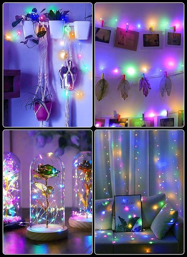 Minetom 66Ft 200 LED Outdoor String Lights, Fairy Lights Battery Operated with Remote, Waterproof, for Bedroom Dorm Patio Tapestry Backyard Garden Party Indoor Christmas Decoration, Multicolor
