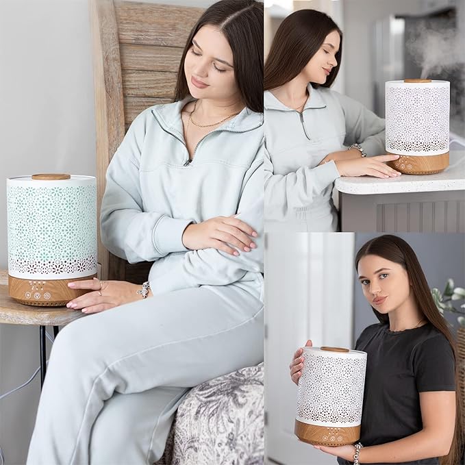 BlueHills Premium Set of Three Large 2500 ML, 2000 ML, and 3000 ML XL Essential Oil Diffusers Humidifier Combo for Large Room Home with Décor LED Lights Great Gift – Wood Grain and Dark Wood Grain