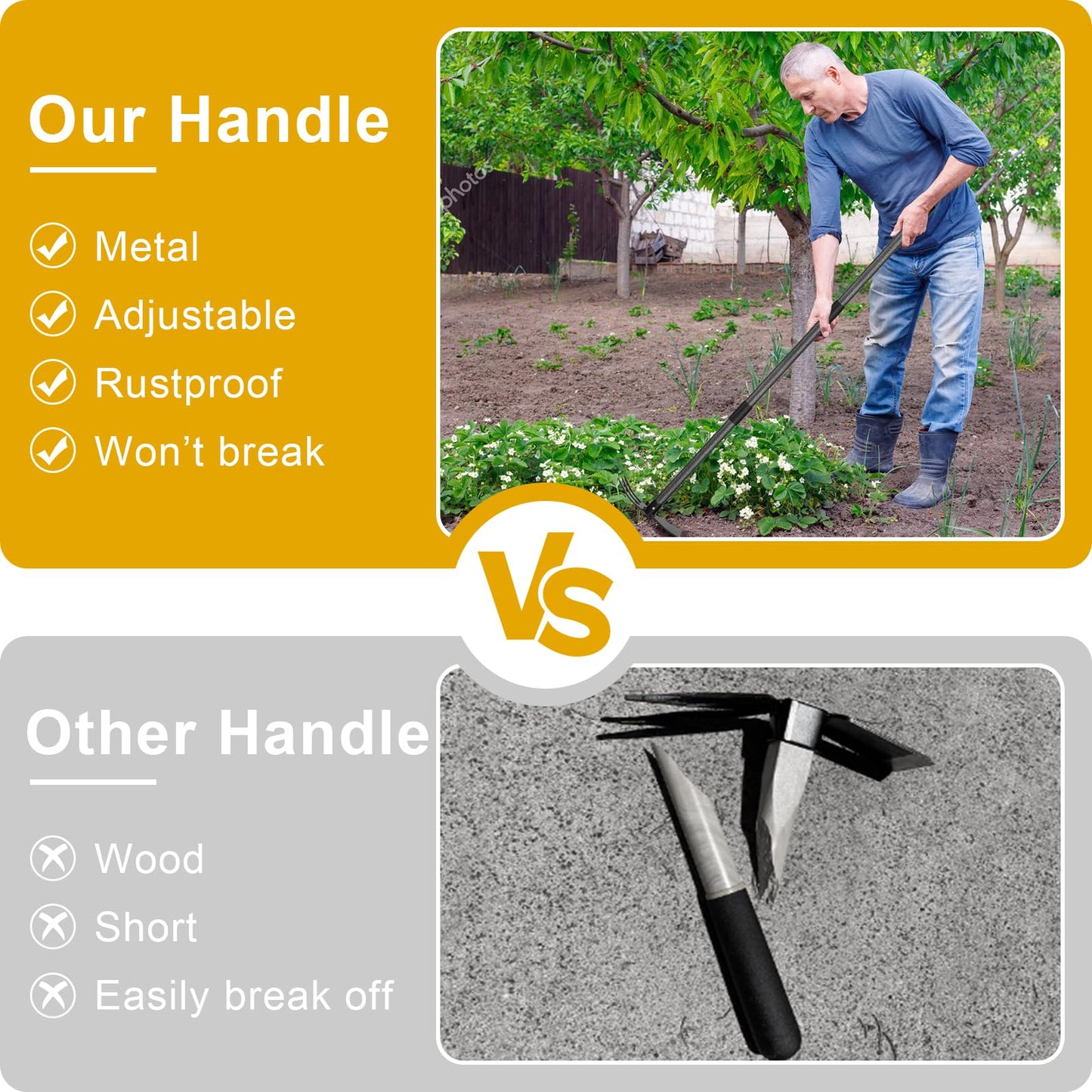 Lilyvane Garden Hoe, 2 in 1 Hand Hoe Garden Tools,45 Inch Long Handle,Garden Hoe and Cultivator for Weeding Cultivating Planting, Small Hand Rake Tiller for Flower Bed Gardening, Loosening Soil