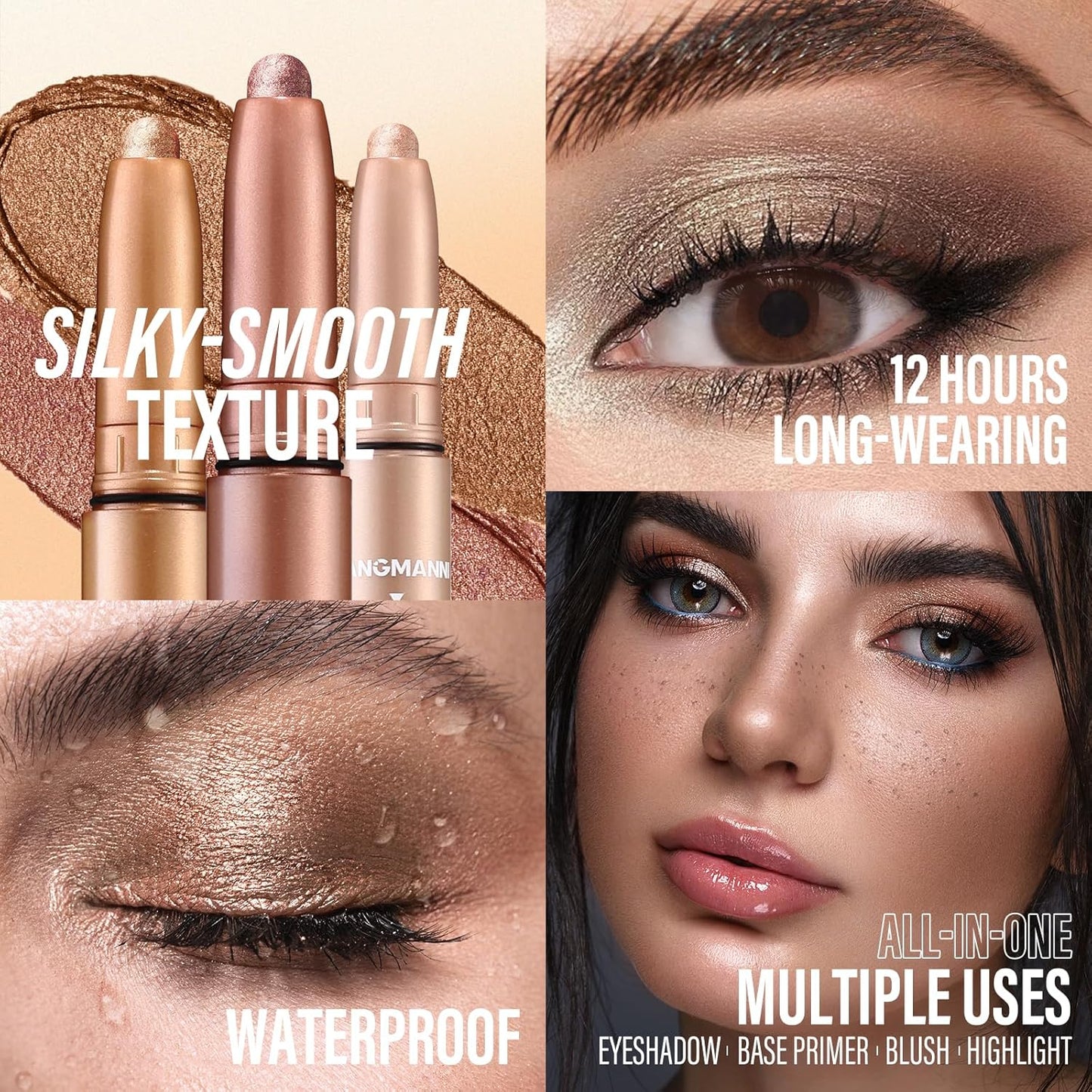 LANGMANNI Eyeshadow Stick,4 PCS Waterproof Multi-Color Eyeshadow Pen Set,Creamy Long-Lasting Eye Makeup Kit,Natural & Shimmer Shades Contour Stick,Gifts For Women (#1+7+22+23-4Colors)