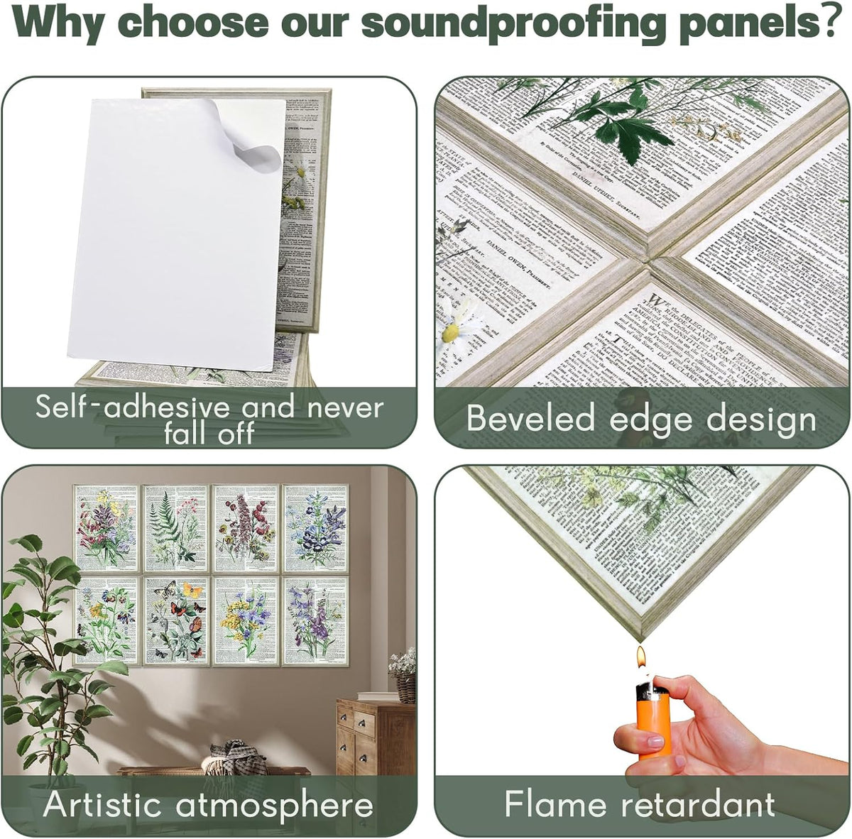 8 Pack Art Acoustic Panels, 48"x32" Soundproof Wall Panels, Decorative Sound Absorbing Panels with Self Adhesive, Sound Dampening Panels, Acoustic Treatment for Home, Office, Studio(Flower)